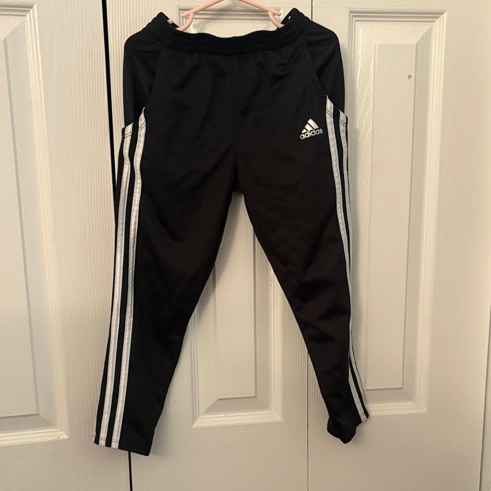 Adidas Kids Black Joggers with White Stripes
